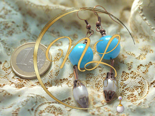 Parure en perles de quartz bleus polis avec perles de culture