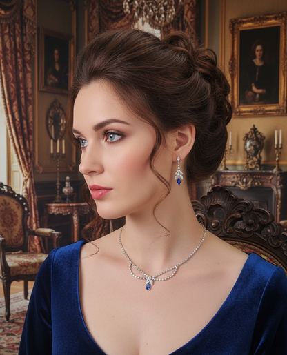 🎃👑Parure en strass bleu et blanc NACRELUNE parure