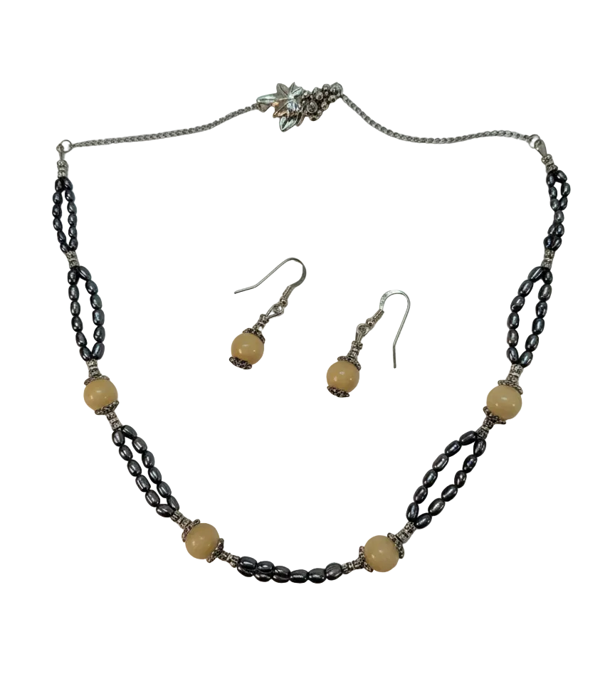 Parure Perles de Culture Irisées & Citrines Polies | Collier + Boucles – Nacrelune nacrelune.com parure