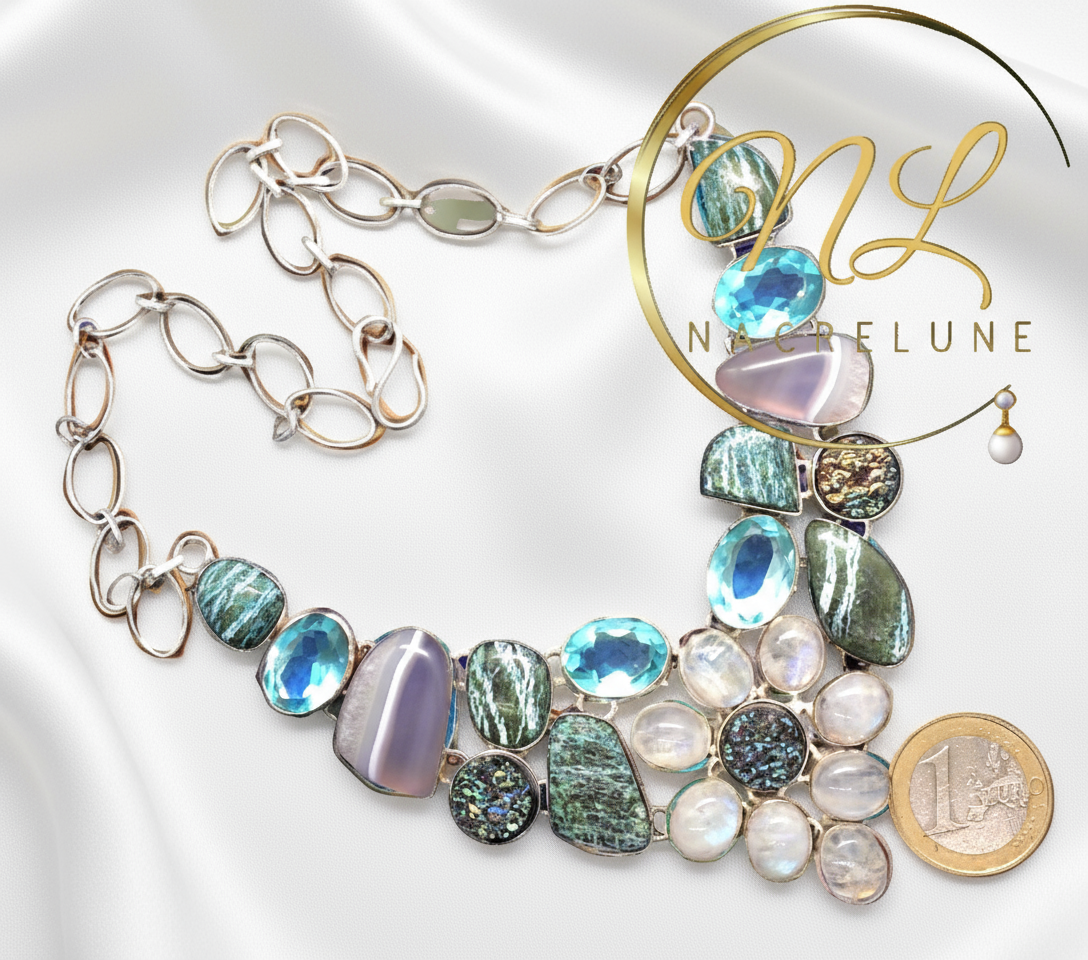 Collier en argent 925 avec pierres fines et pierres de lune NACRELUNE collier