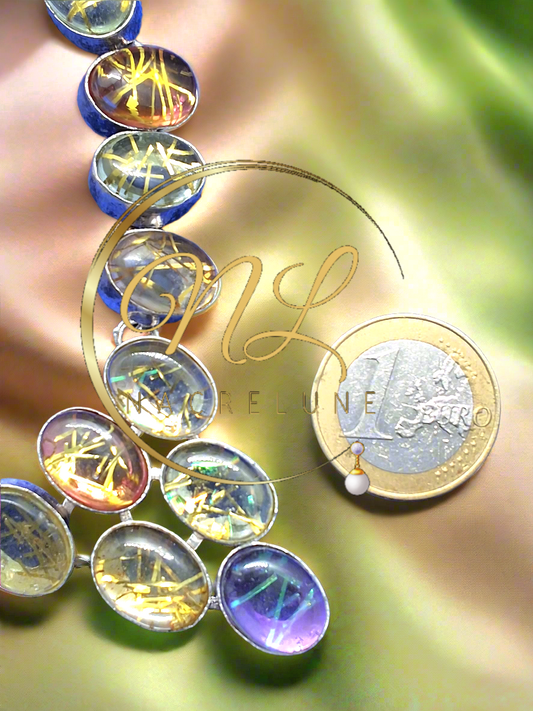 Collier en argent 925 et quartz rutiles scintillants multicolores