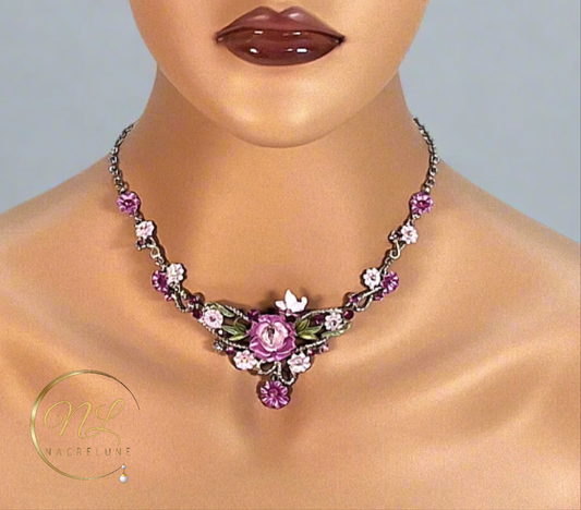 Collier fleurs en émail