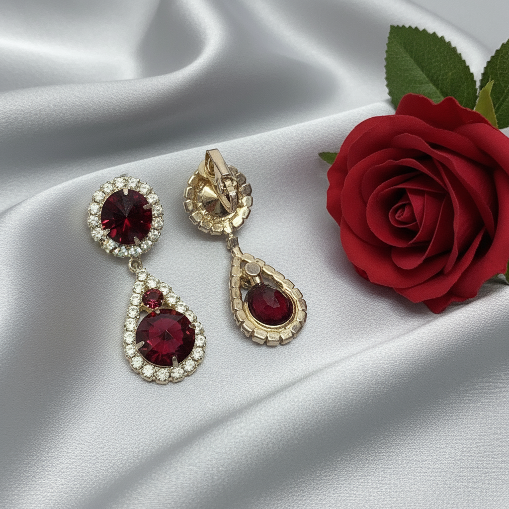 👑Parure vintage en strass rouge nacrelune.com parure