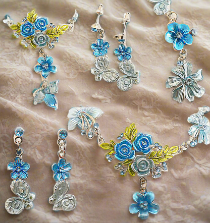 Parure en émail avec fleurs et feuilles, choisissez votre couleur