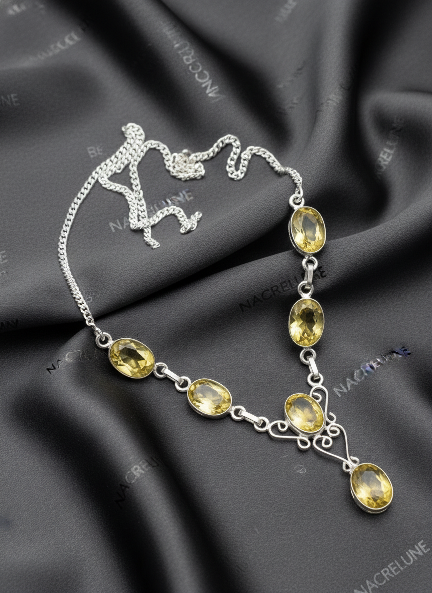 Collier en argent et citrines nacrelune.com collier