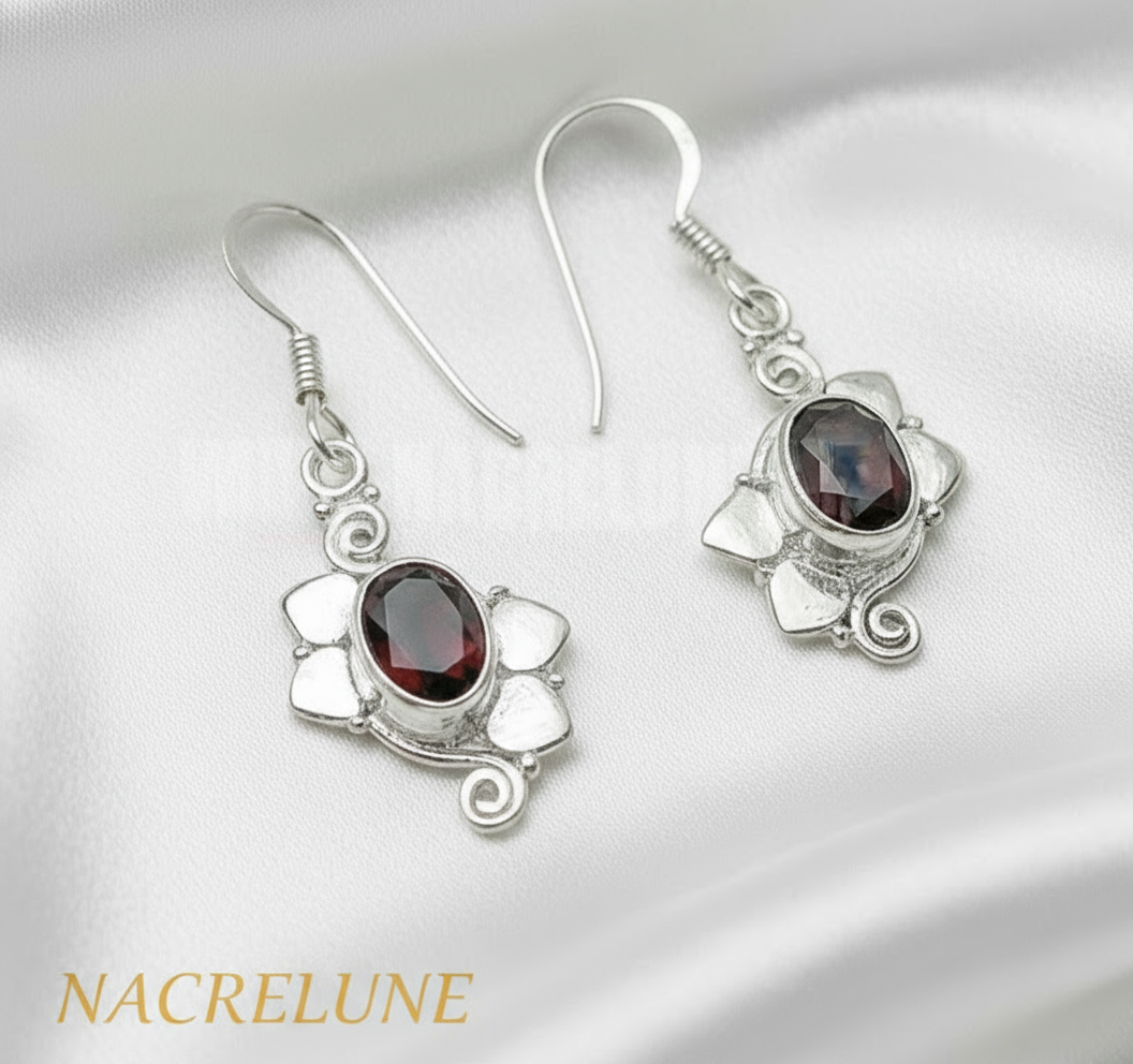 Boucles d’oreille en argent avec grenats NACRELUNE boucles d'oreille