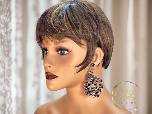 boucles d'oreille en strass en forme de paon noir
