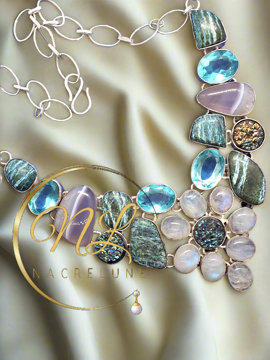 Collier en argent 925 avec pierres fines et pierres de lune