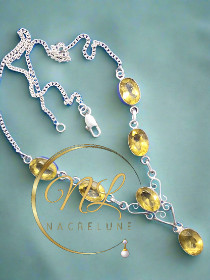 collier en argent véritable orné de citrines taillées