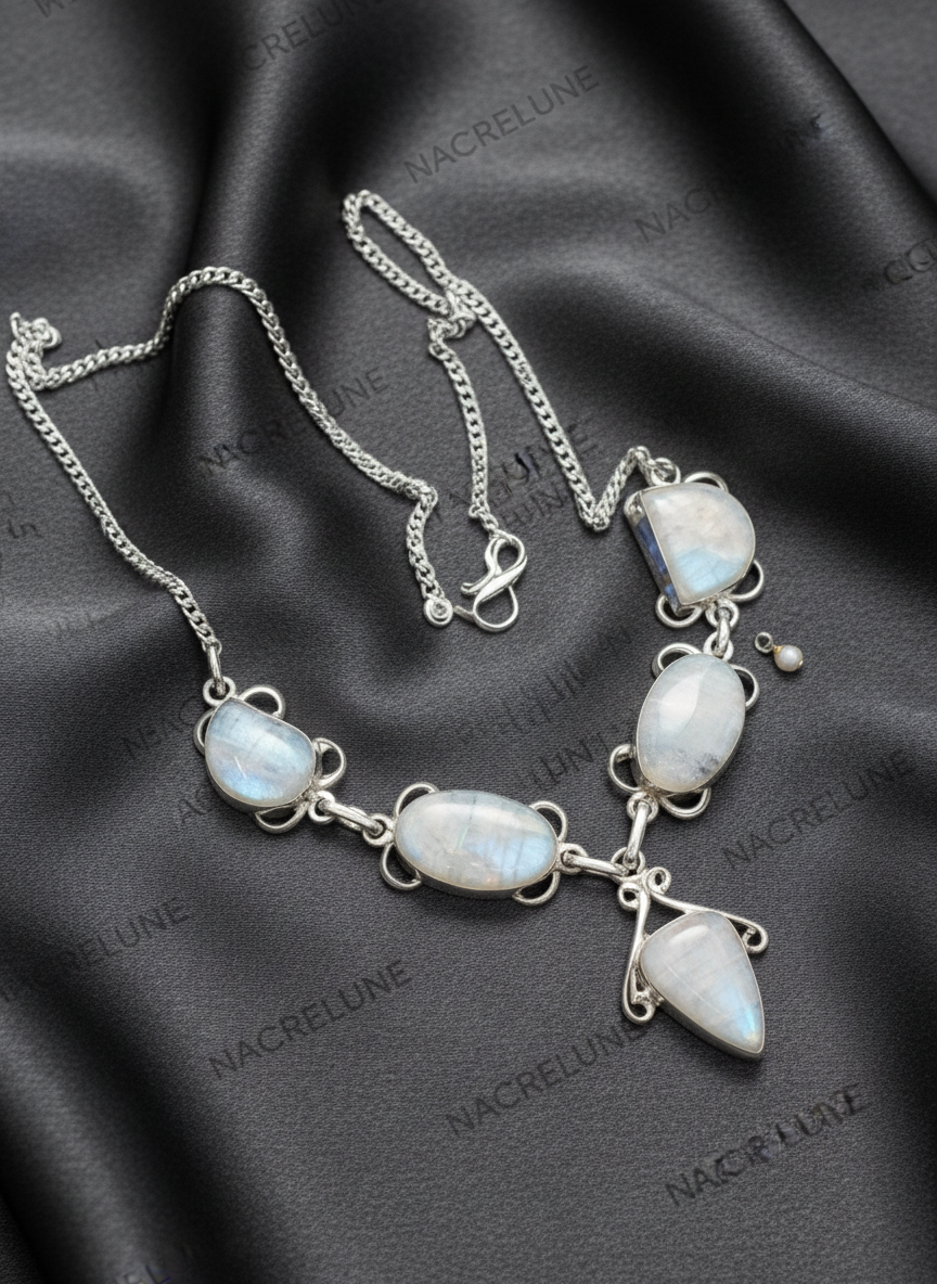 Collier en argent et pierres de lune nacrelune.com collier