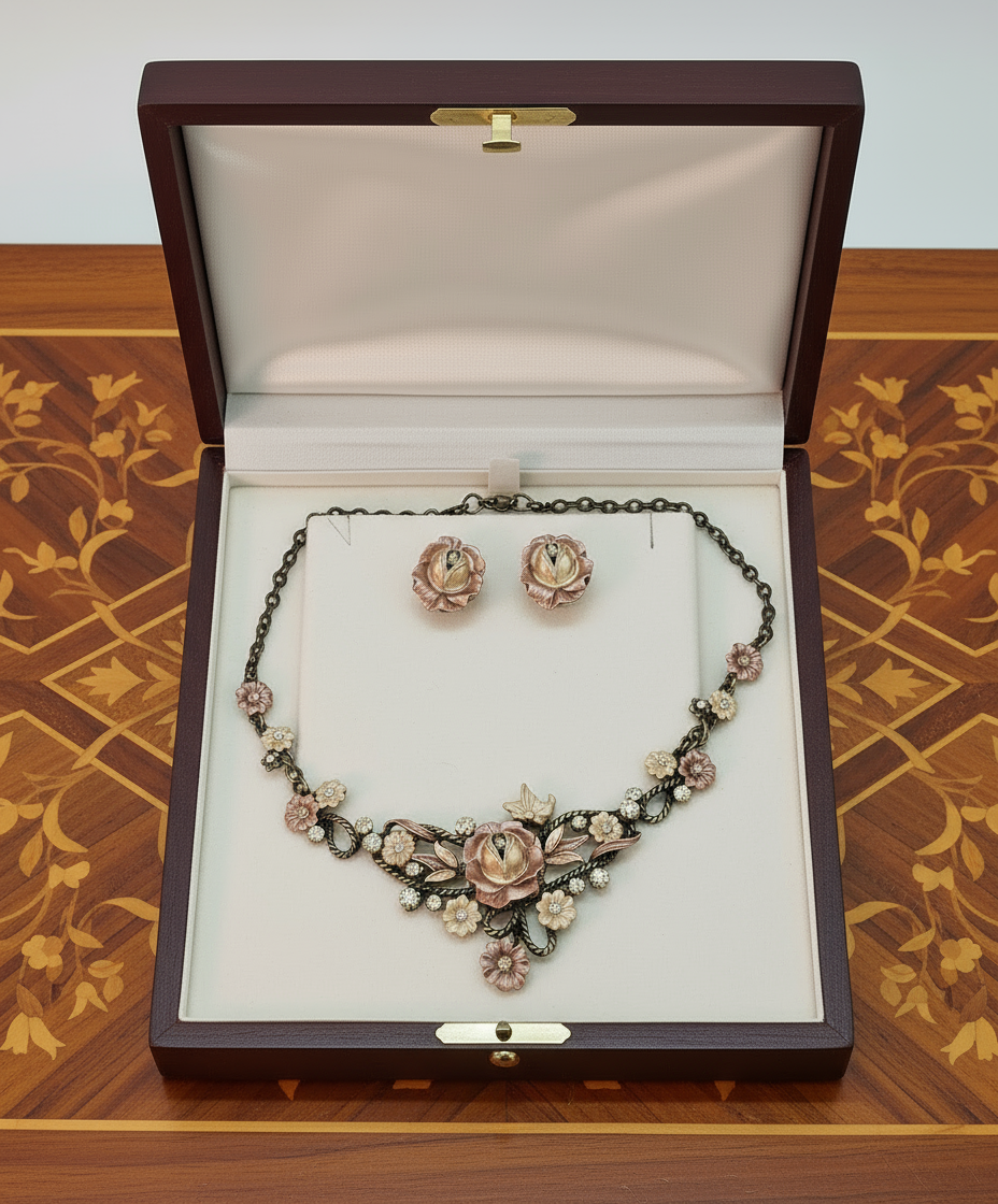 Parure de fleurs en émail nacrelune.com parure