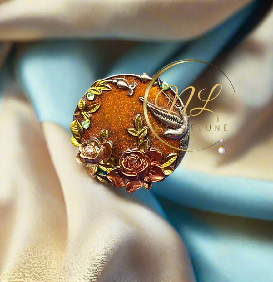 Pendentif en émail fleur, orange