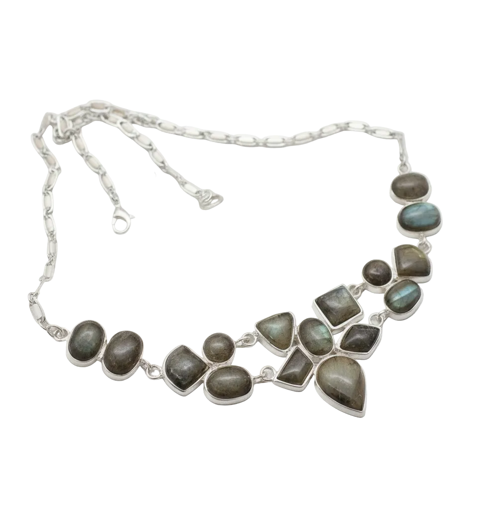 Collier en argent 925 avec labradorites naturelles nacrelune.com collier