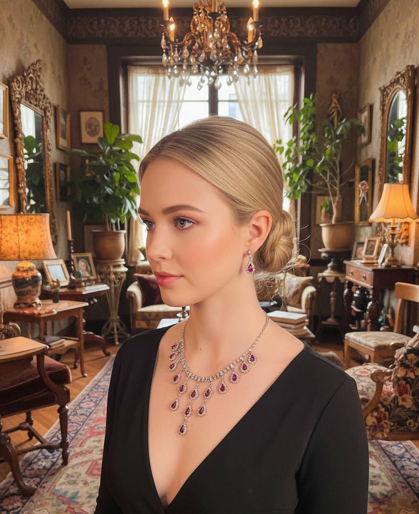 👑Parure vintage aux strass roses NACRELUNE parure