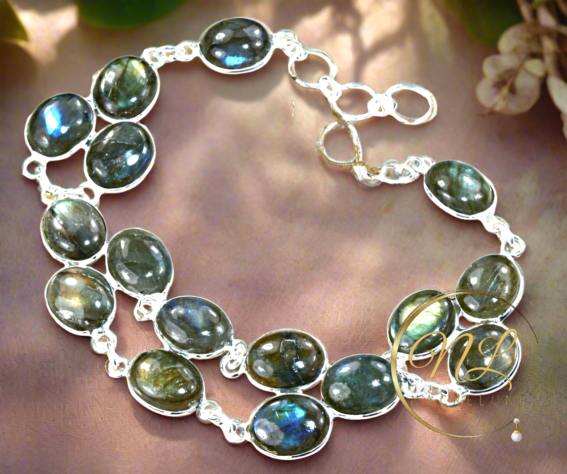 Bracelet en argent avec labradorites