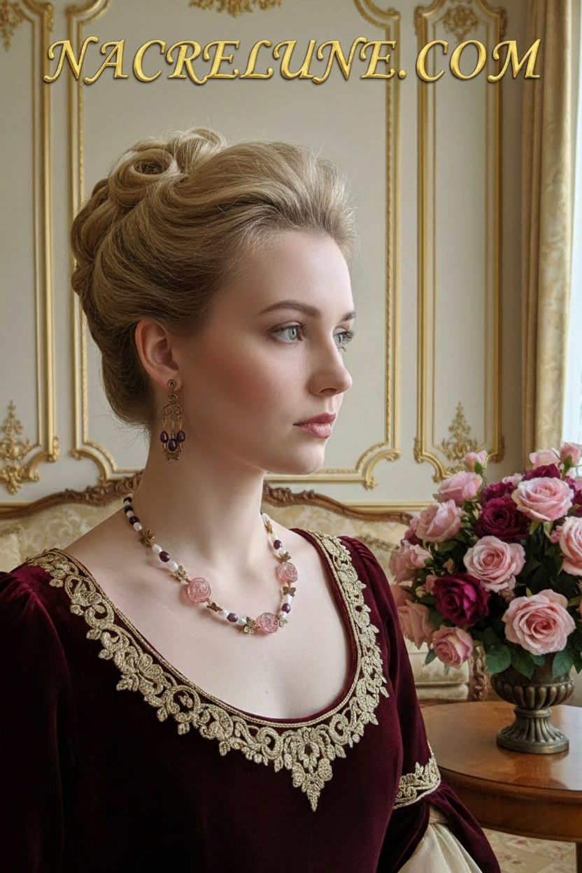 Parure fleurs quartz rouges et perles de culture bicolores nacrelune.com parure