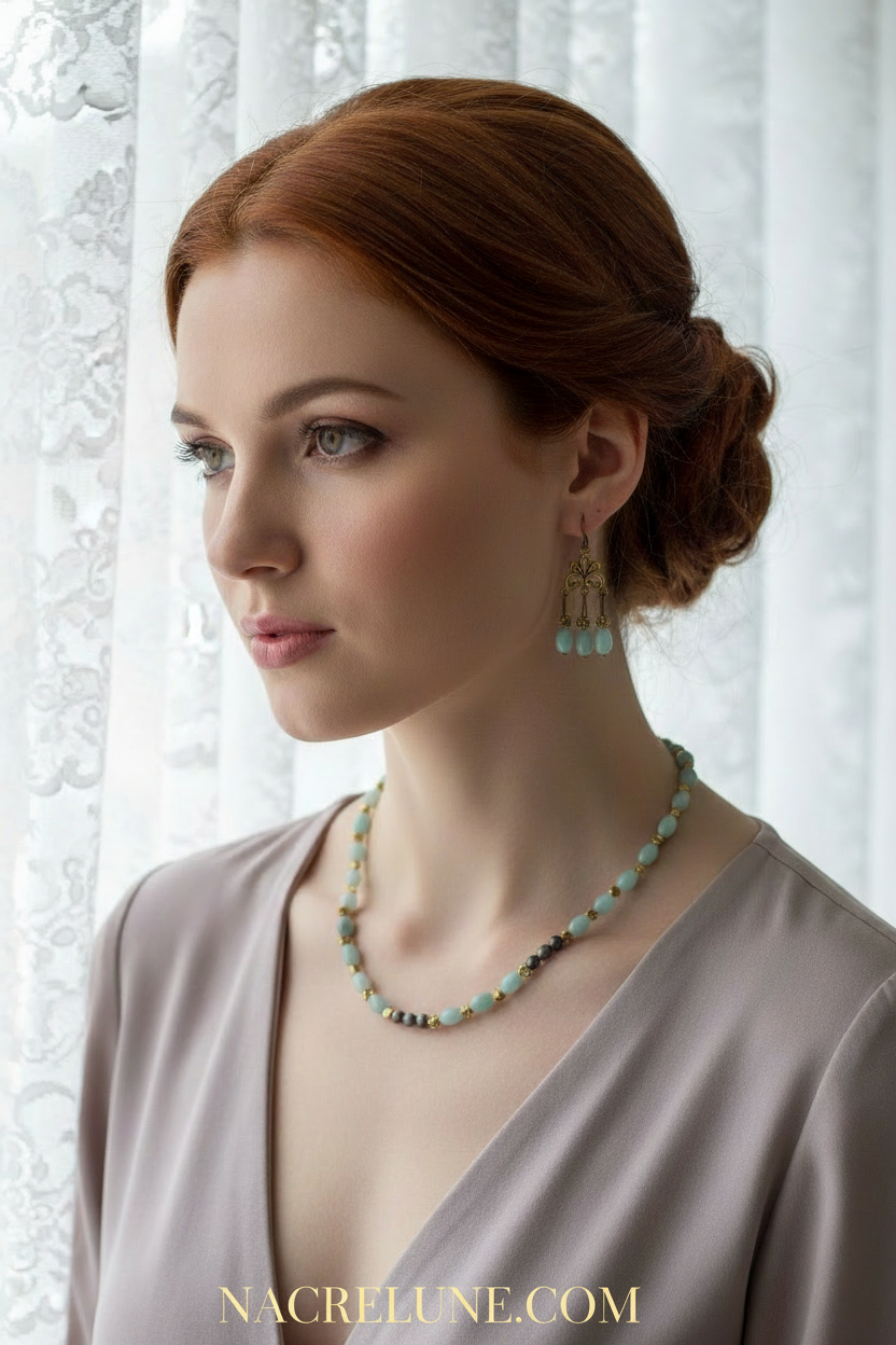 Parure en aigue-marines polies NACRELUNE parure