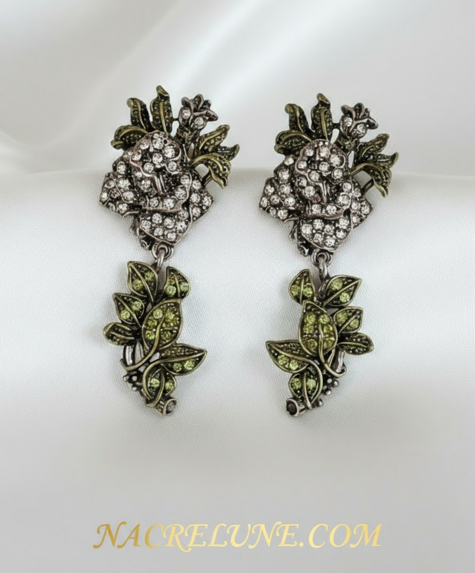 Grandes boucles d'oreille en strass en forme de roses blanches NACRELUNE boucles d'oreille