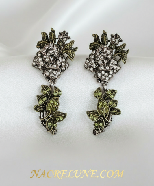 🎃Grandes boucles strass en forme de roses blanches NACRELUNE boucles d'oreille