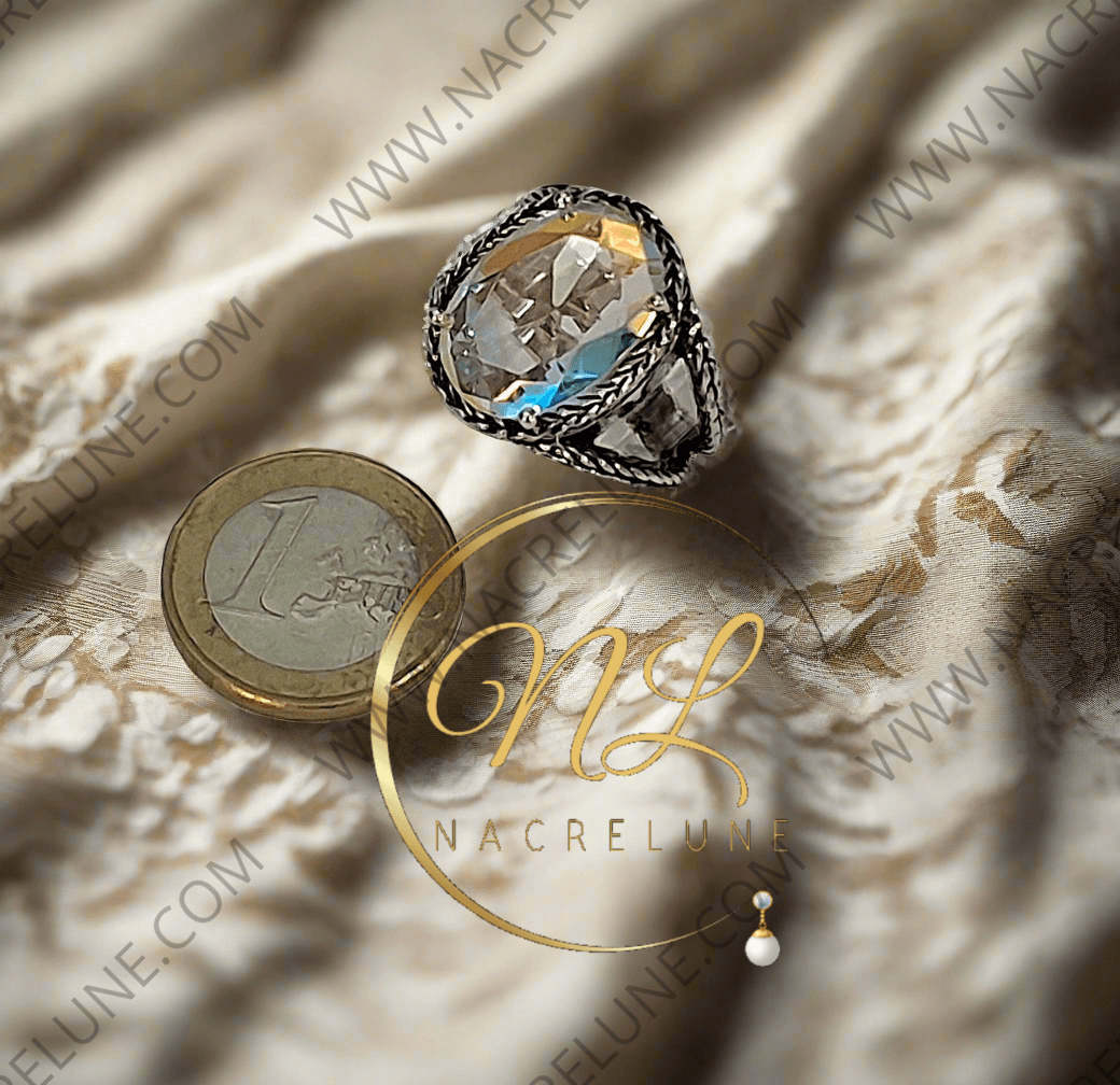 Bague en argent 925 avec topaze traitée mystique multicolore