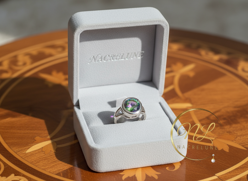Bague en argent avec topaze taillée traitée mystique nacrelune.com Bague