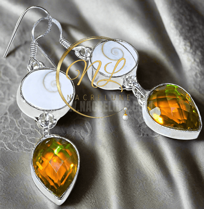 Boucles en argent avec oeil de shiva et topaze mystique vert-jaune