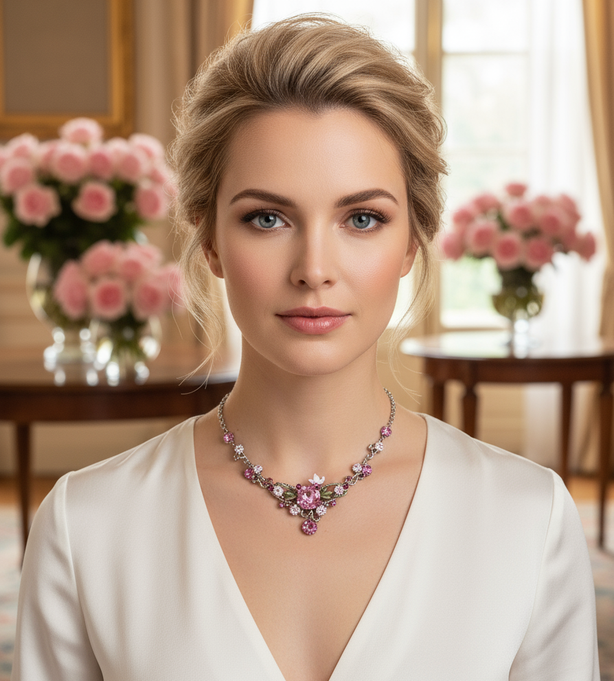 Collier fleurs en émail nacrelune.com collier