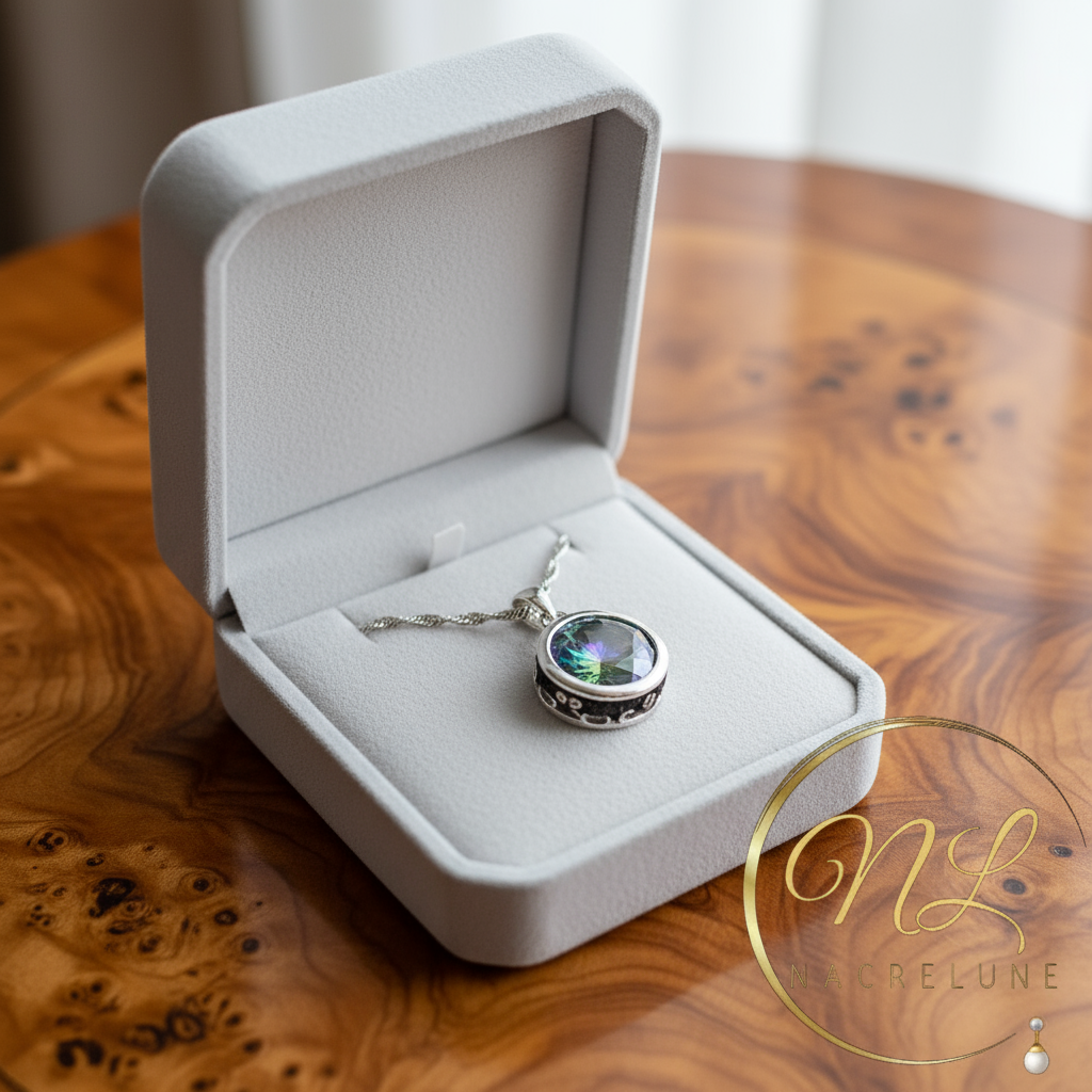 Pendentif en argent avec topaze taillée traitée mystique nacrelune.com pendentif
