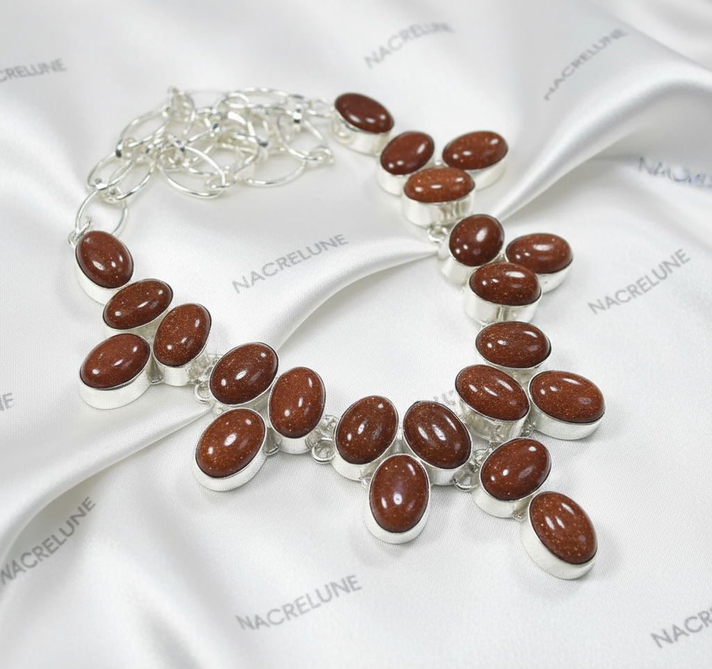 Collier en argent 925 avec pierres de soleil nacrelune.com collier