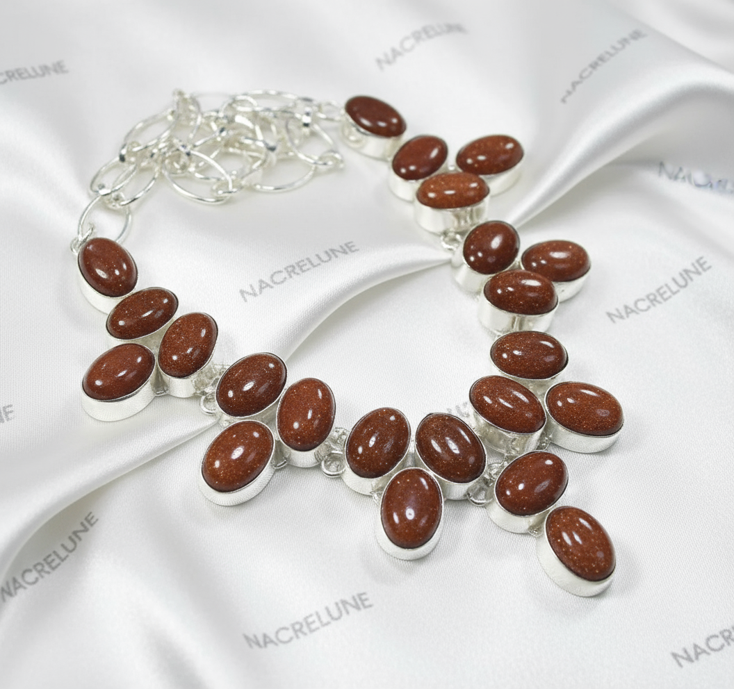 Collier en argent 925 avec pierres de soleil nacrelune.com collier