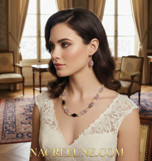 parure en perles naturelles d'améthystes citrines et onyx