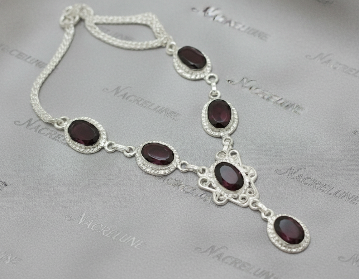 Collier argent et grenats taillés NACRELUNE collier