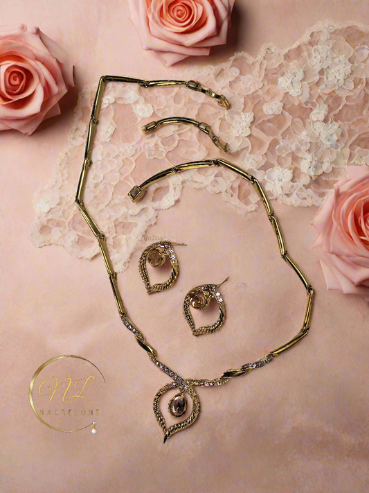 Parure stylisée en strass roses