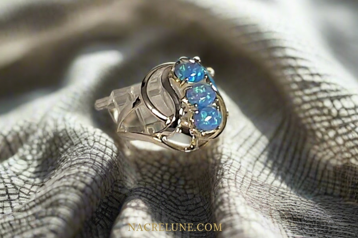 Bague en argent 925 avec opale de feu bleue Bleu NACRELUNE Bague