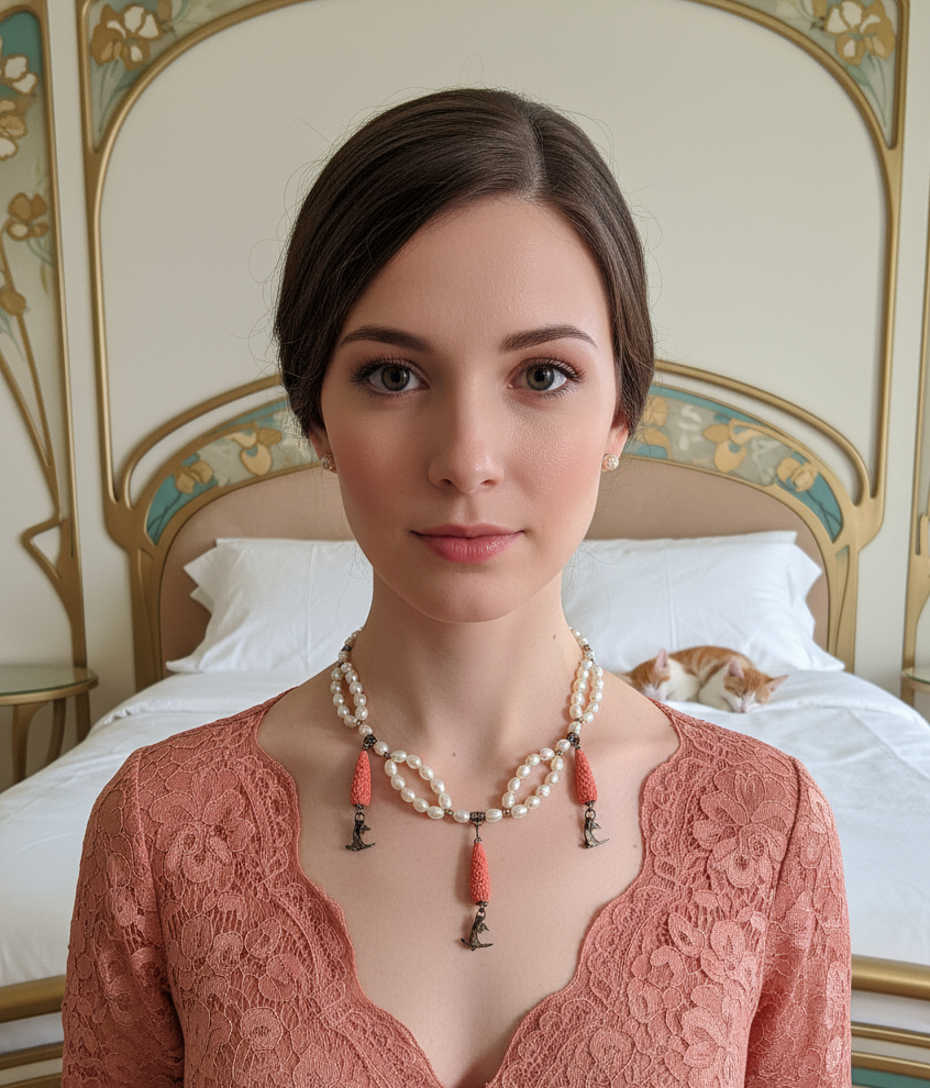 Collier en perles de culture avec éléments sculptés en imitation corail nacrelune.com collier