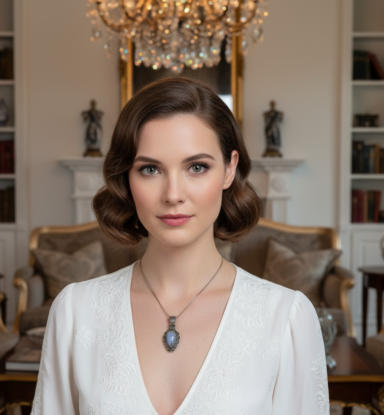 Pendentif fantaisie argenté avec opalite naturelle NACRELUNE pendentif