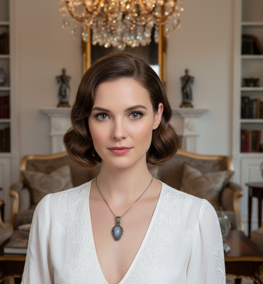 Pendentif fantaisie argenté avec opalite naturelle NACRELUNE pendentif