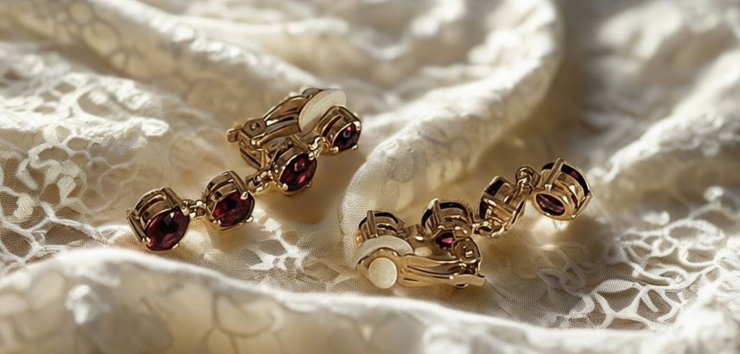 👑Boucles d’oreille clip vintage imitation rubis NACRELUNE