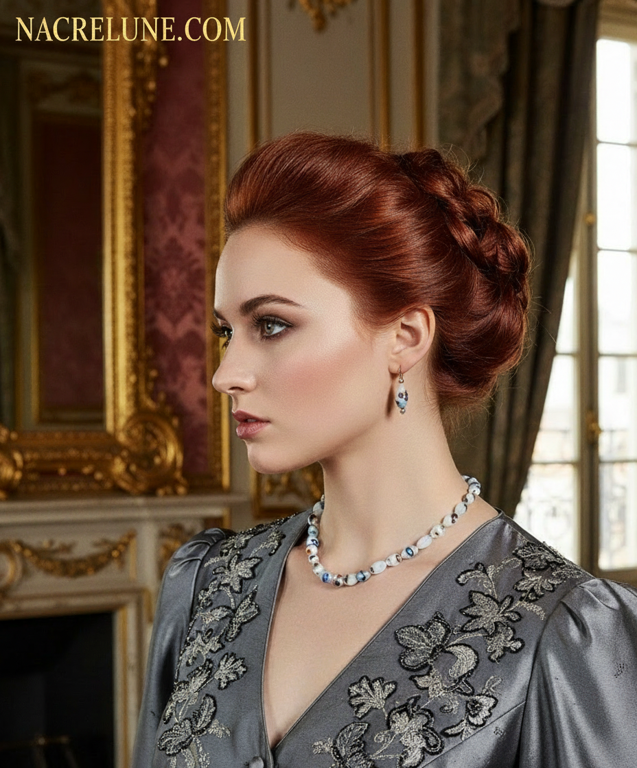 Parure en perles de verre blanc décorées multicolore nacrelune.com