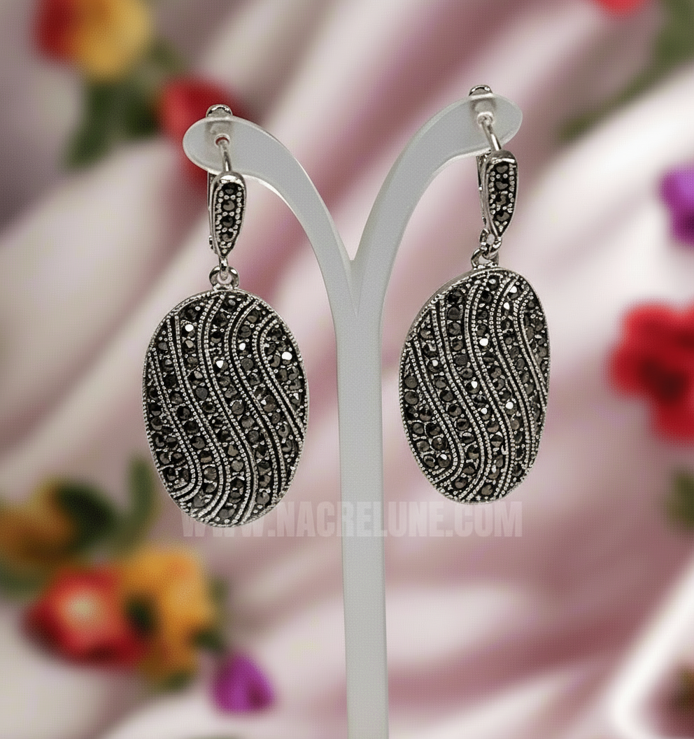 Boucles d’oreille en marcassites nacrelune.com boucles d'oreille