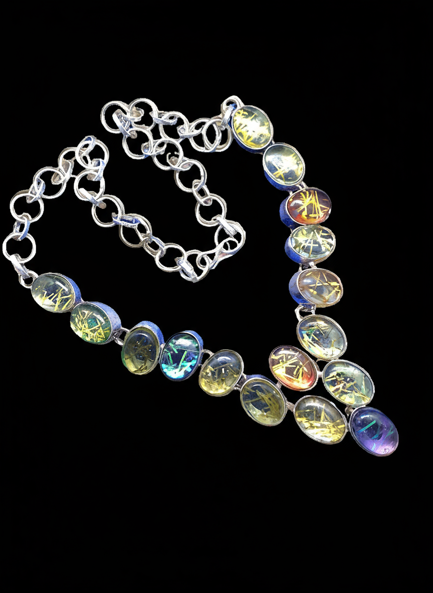Collier en argent 925 et quartz rutiles scintillants multicolores NACRELUNE collier