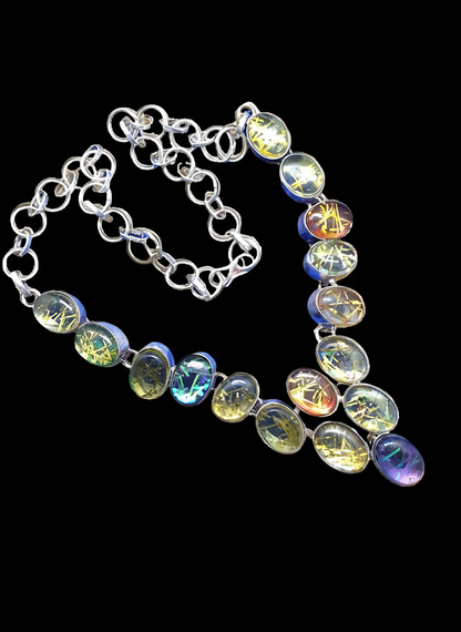 Collier en argent 925 et quartz rutiles scintillants multicolores NACRELUNE collier