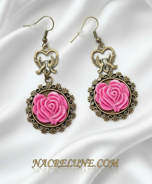 Boucles d’oreille romantiques avec fleurs roses NACRELUNE boucles d'oreille