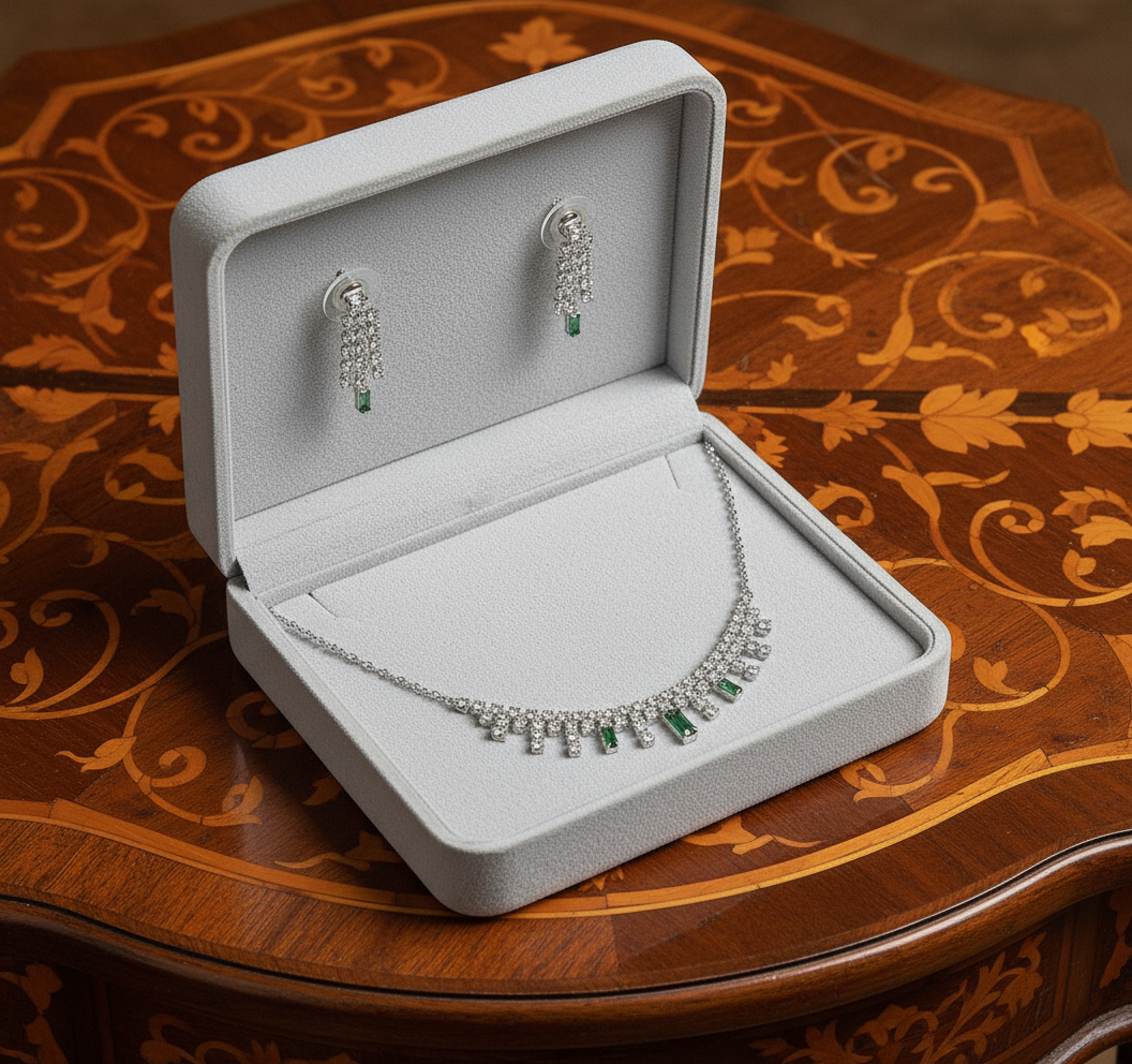 👑Petite parure en strass verts et blancs NACRELUNE parure