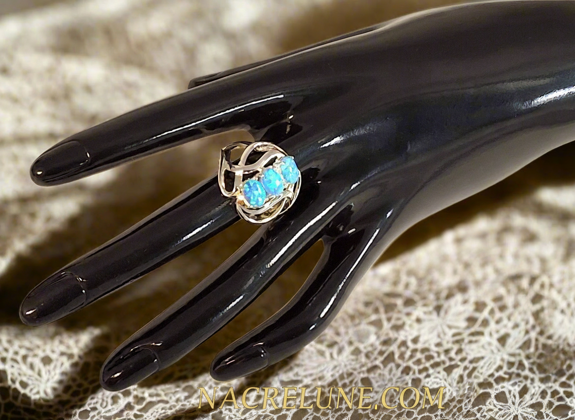 Bague en argent 925 avec opale de feu bleue NACRELUNE Bague