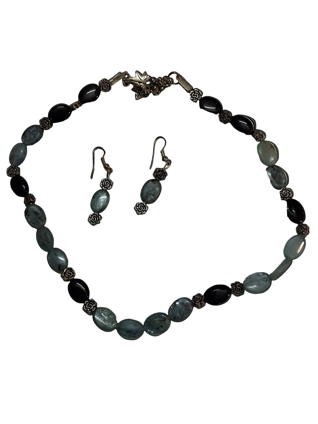 Parure Cyanite Onyx Collier Boucles Pierres Naturelles nacrelune.com parure