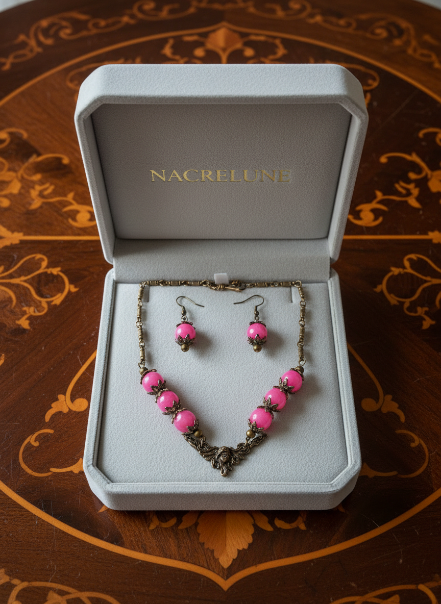 Parure en quartz roses style art nouveau NACRELUNE parure