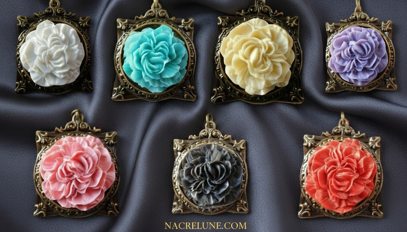 Pendentif cadre avec fleur, choisissez votre couleur nacrelune.com pendentif
