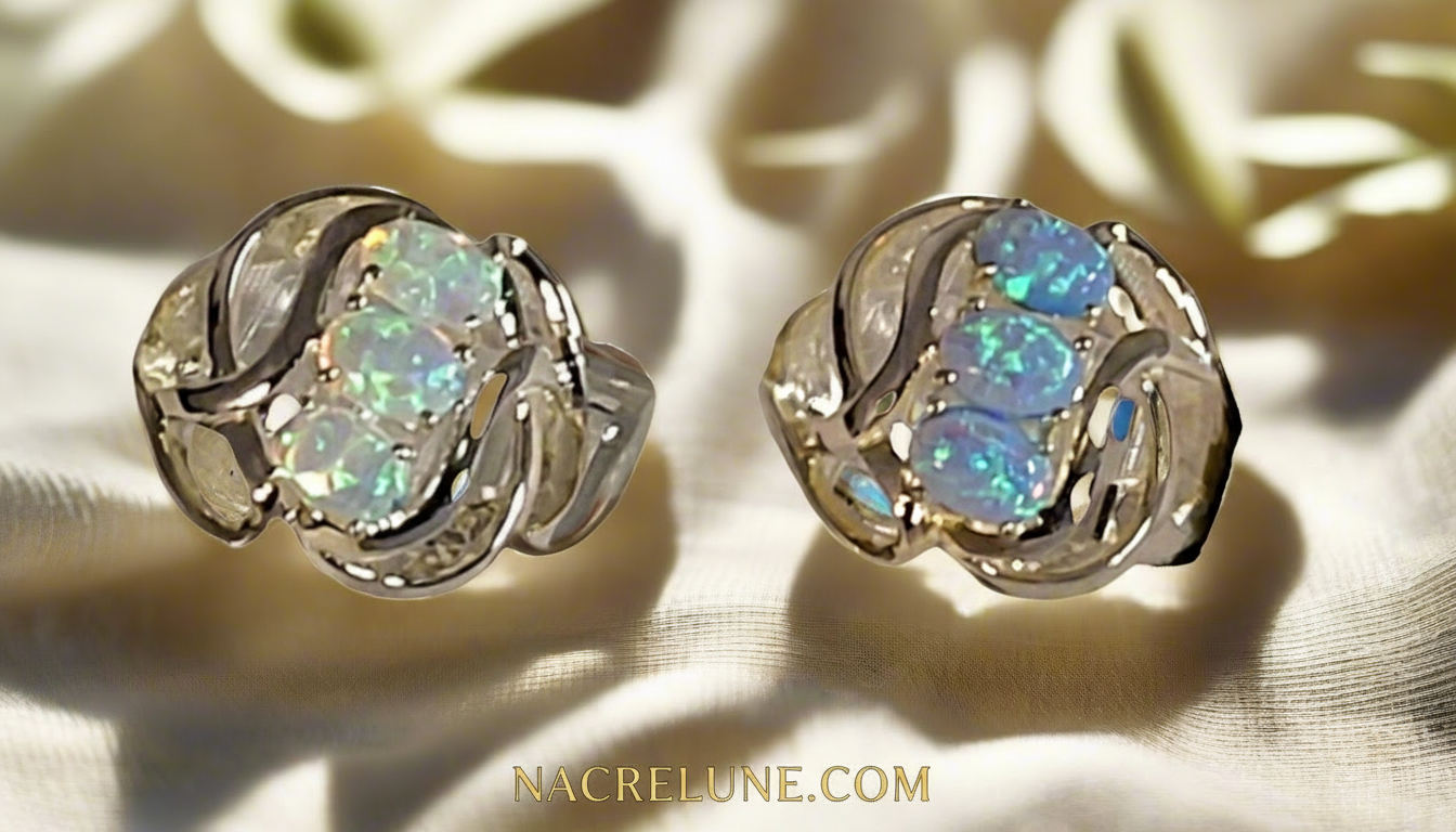 Bague en argent 925 avec opale de feu bleue NACRELUNE Bague