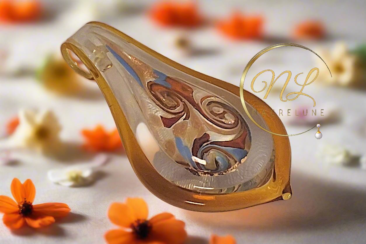 Pendentif en verre multicolore Orange nacrelune.com pendentif